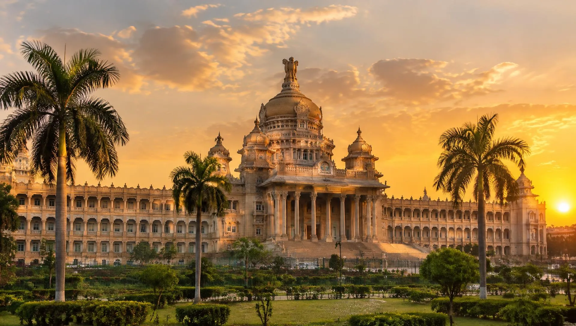 Vidhana Soudha at golden hour in Bengaluru