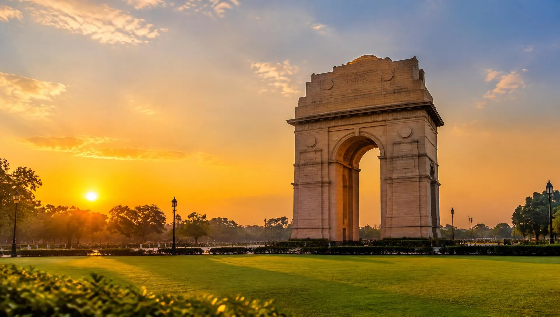 India Gate at sunset in Delhi NCR