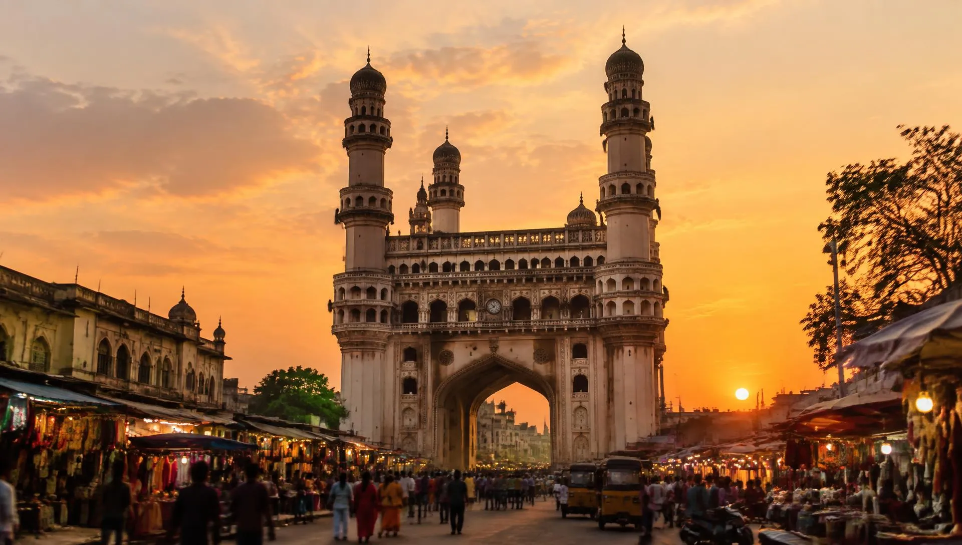 Charminar at golden hour in Hyderabad