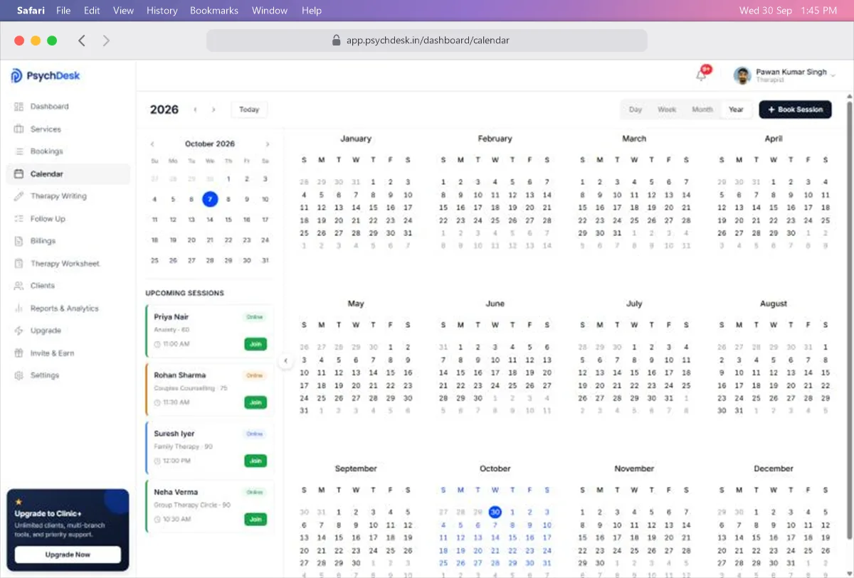 Year view with twelve small month calendars
