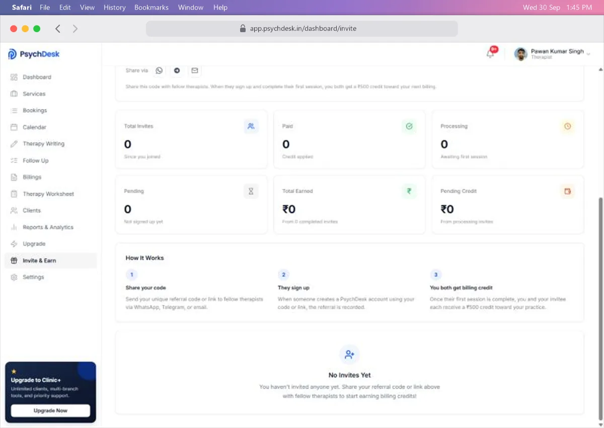 Referral summary cards and the three steps of How It Works