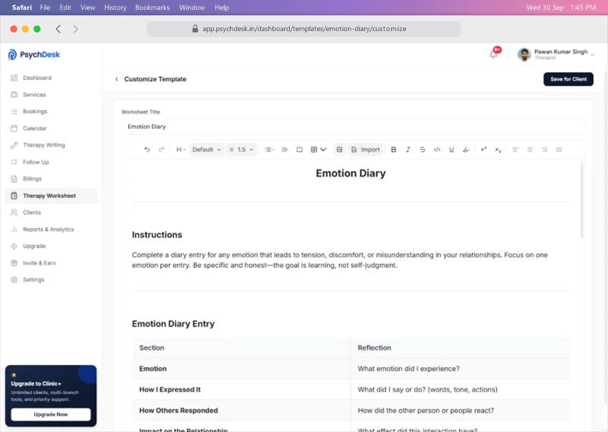Customize Template editor with the worksheet title and the document ready to edit